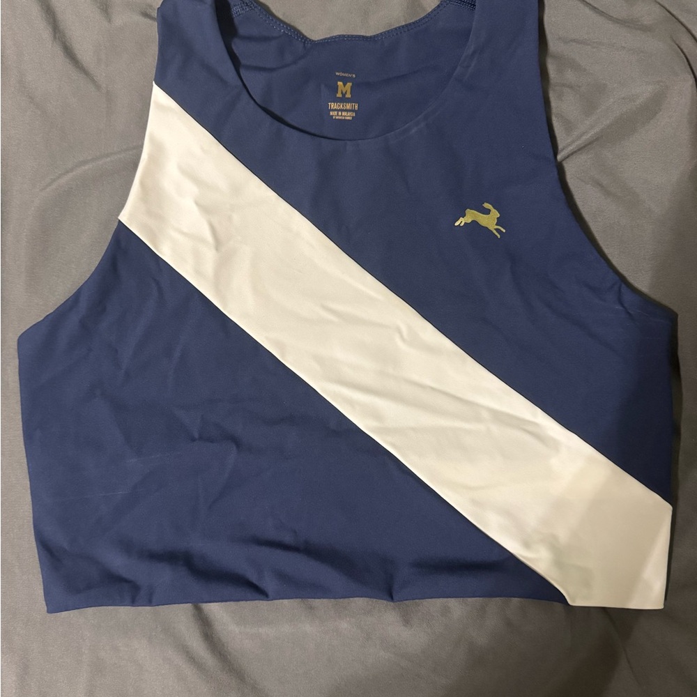 Tracksmith Blue and White Crop Tank Top